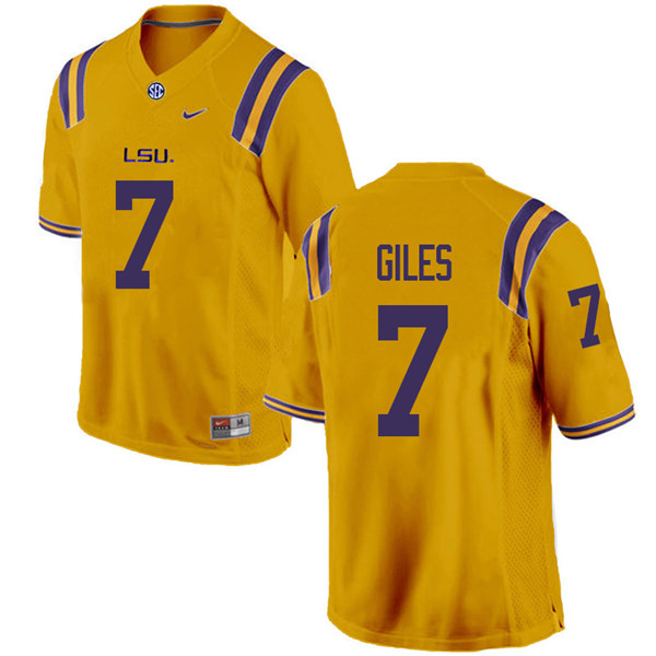 Men #7 Jonathan Giles LSU Tigers College Football Jerseys Sale-Gold